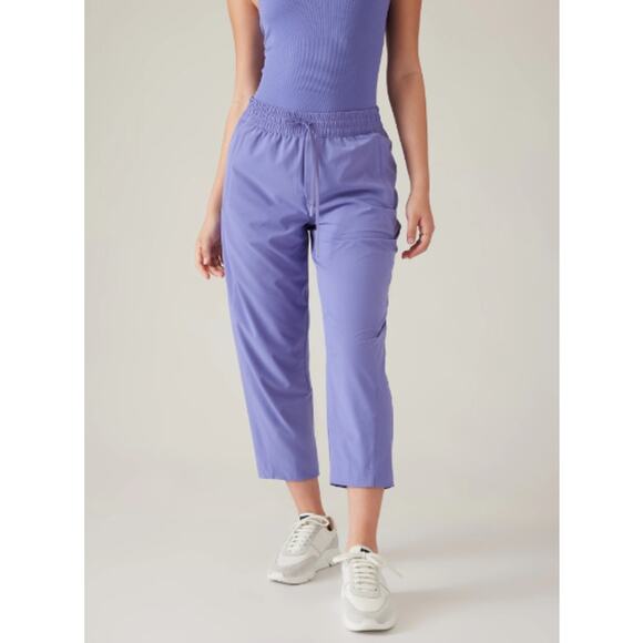 Athleta Dark Adonis Blue/Purple Drawstring Cropped Arrival Pant Womens Size 2 - Picture 1 of 5